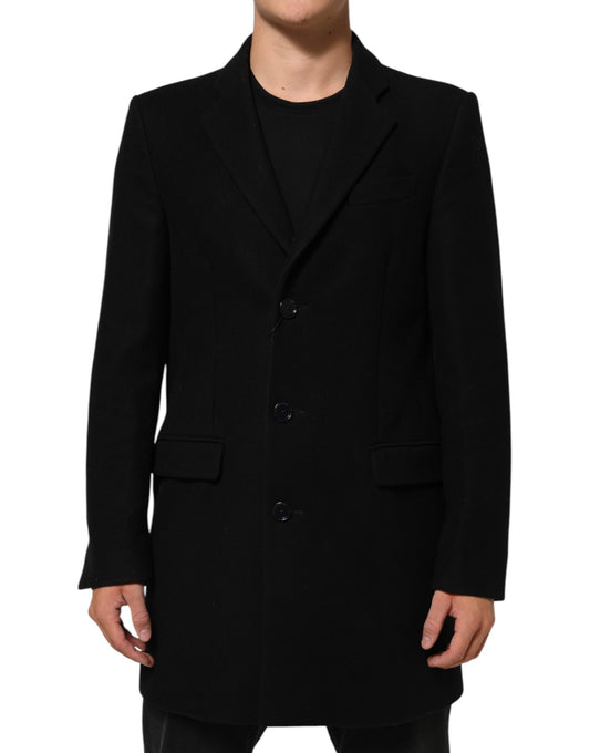 Dolce & Gabbana Schwarze Trenchcoat-Jacke aus Wolle mit Knöpfen für Herren