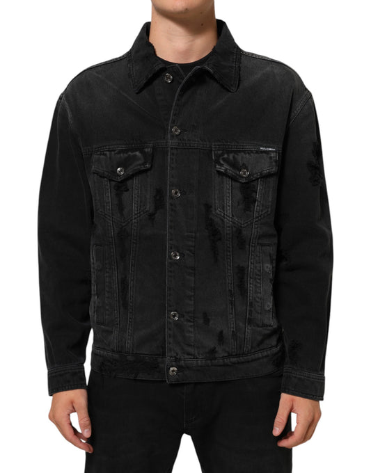 Dolce & Gabbana Blousonjacke aus schwarzem Baumwoll-Stretch-Denim