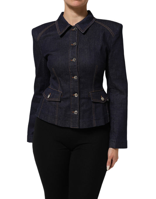 Dolce & Gabbana – Dunkelblaue Jeansjacke mit Baumwollkragen