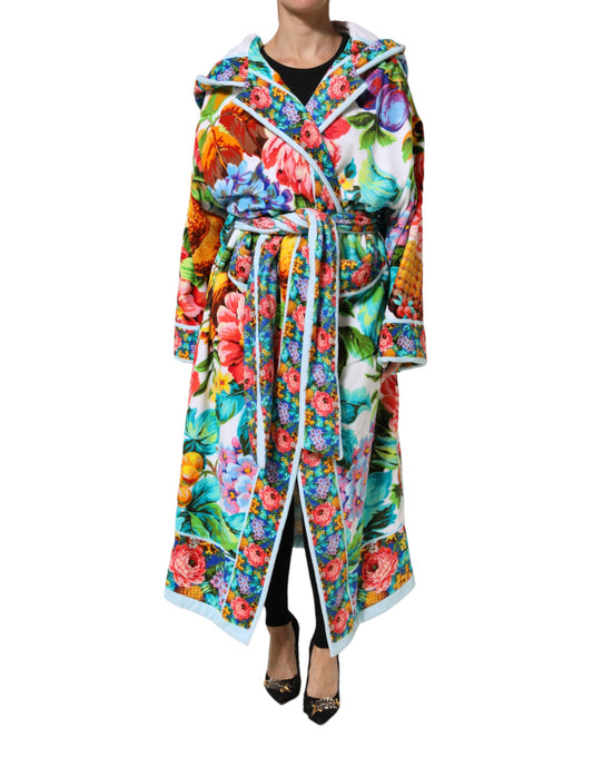 Dolce & Gabbana – Bademanteljacke mit mehrfarbigem Blumendruck und Gürtel