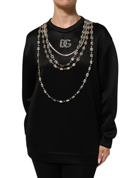 Dolce & Gabbana Schwarze Halskette Kristall DG Logo Sweatshirt Pullover