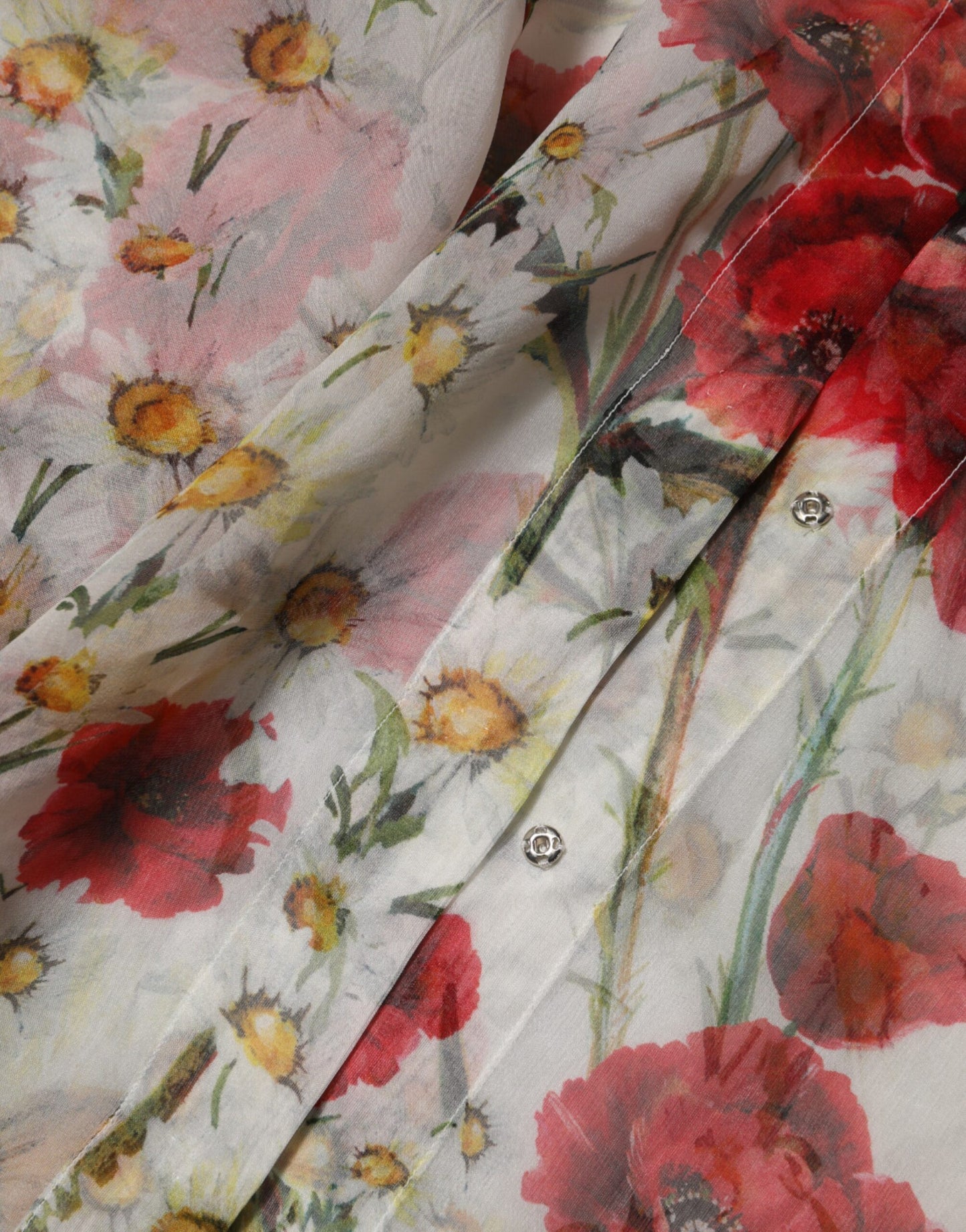 Dolce & Gabbana – Weiße Bluse mit Blumenmuster und Schleife am Halsausschnitt und Mohnmuster