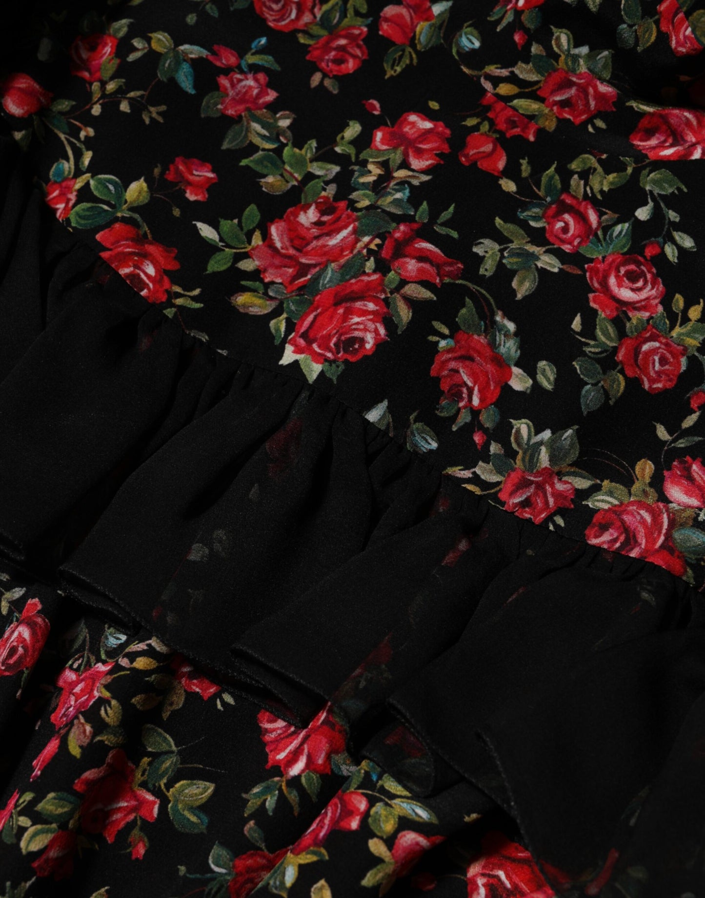 Dolce & Gabbana – Schwarzes, langärmliges Blusentop mit Blumenmuster