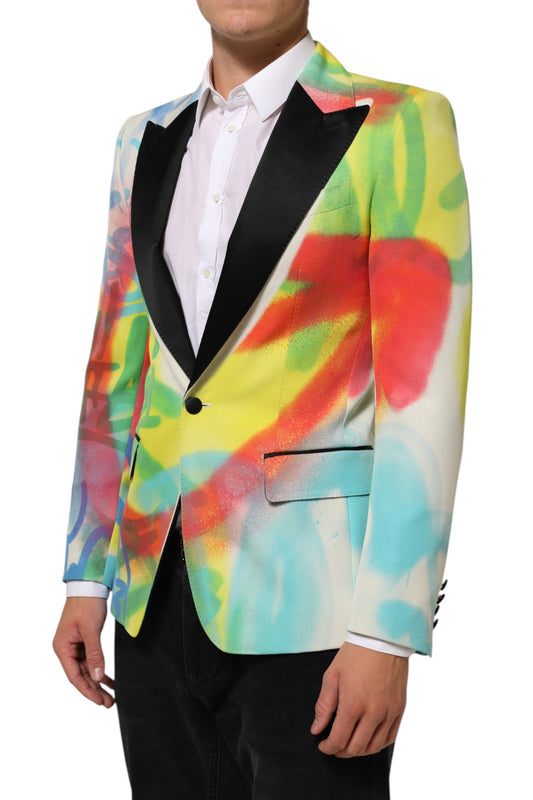 Dolce & Gabbana Mehrfarbiger Graffiti SICILIA 1-Knopf-Anzugsblazer für Herren