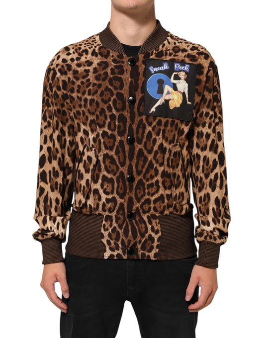 Dolce & Gabbana – Braune Jacke mit „Sneak Peek“-Patch im Leopardenmuster