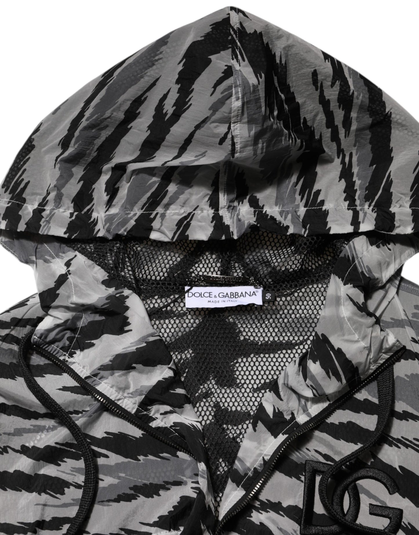 Dolce & Gabbana Graue Camouflage-Sweatshirtjacke mit Kapuze