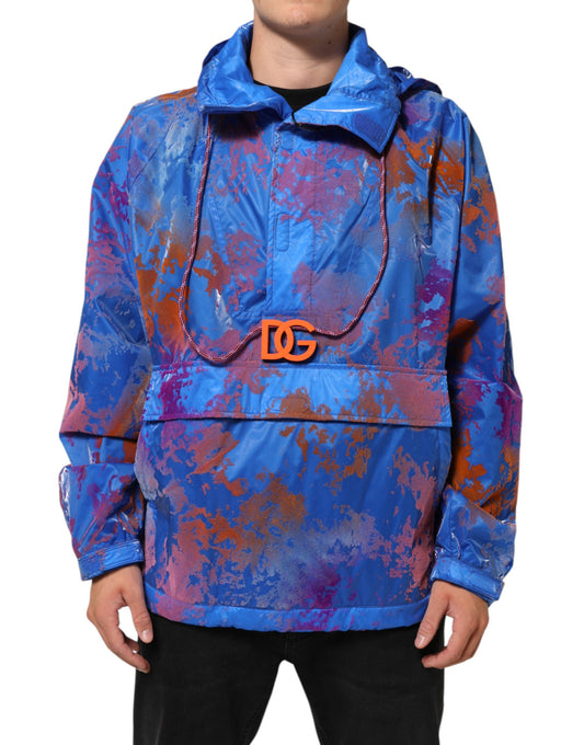 Dolce & Gabbana – Blaue Sweatshirtjacke mit Batik-Logo und Kapuze