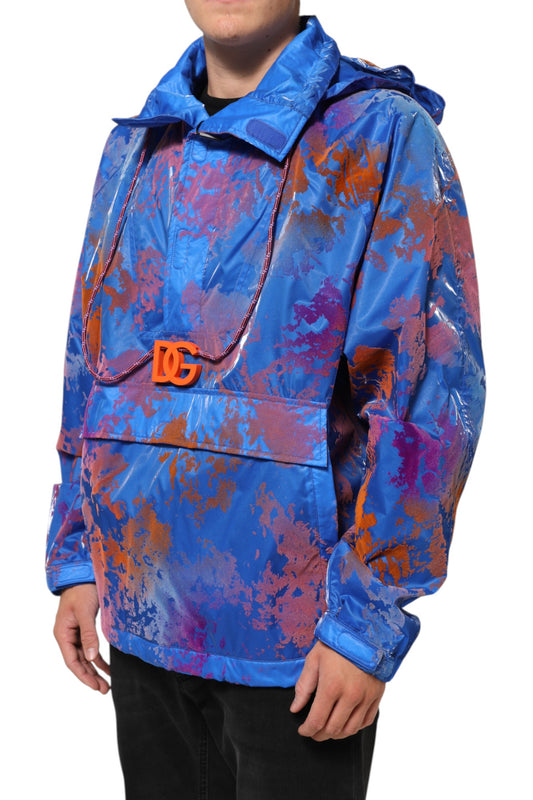 Dolce & Gabbana – Blaue Sweatshirtjacke mit Batik-Logo und Kapuze