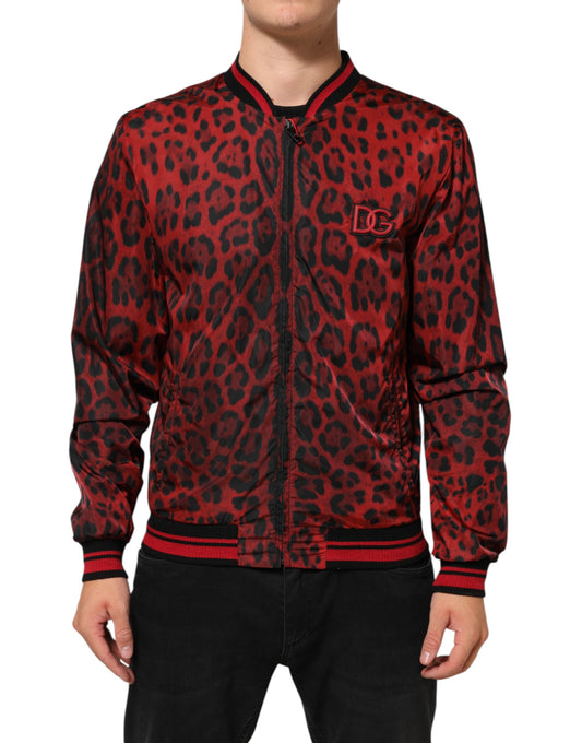 Dolce & Gabbana – Bomberjacke mit durchgehendem Reißverschluss und rotem Leopardenmuster für Herren