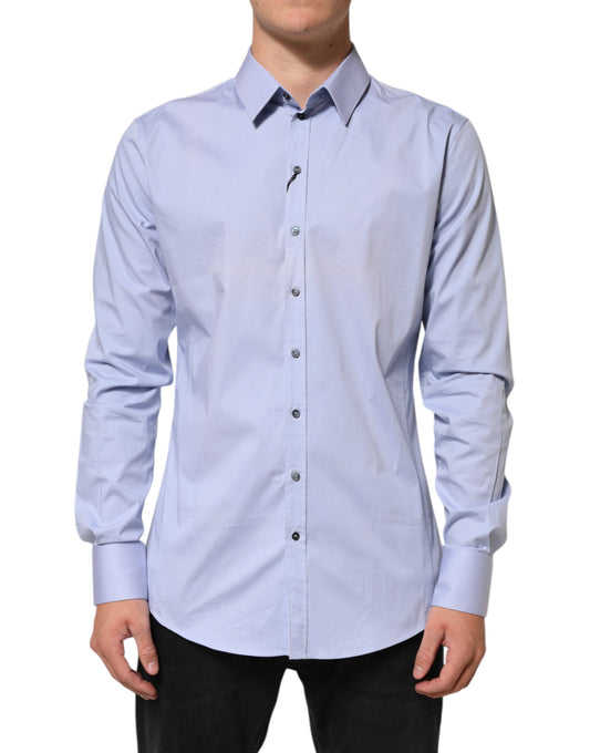 Dolce & Gabbana Blaues SICILIA Herrenhemd aus Baumwolle