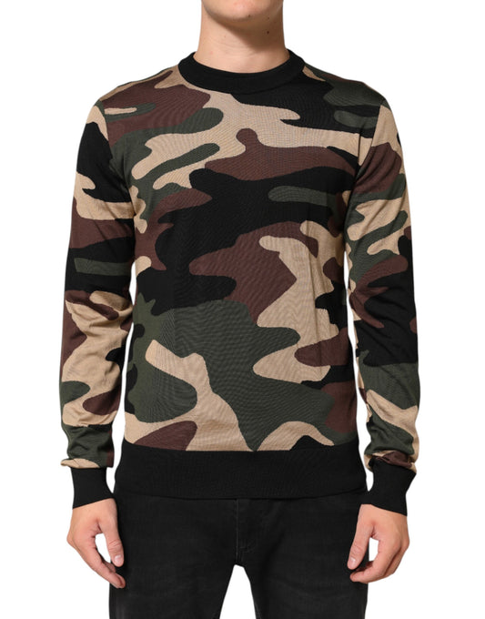 Dolce & Gabbana Multicolor Camouflage Rundhalspullover für Herren