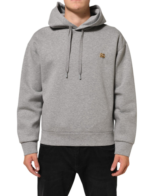 Dolce & Gabbana Graues Logo-Sweatshirt aus Baumwolle mit Kapuze