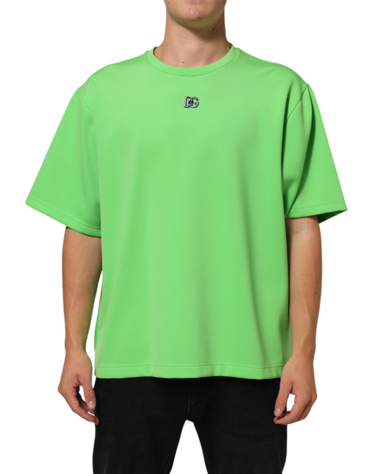 Dolce & Gabbana – Grünes T-Shirt mit Rundhalsausschnitt und kurzen Ärmeln und Logo