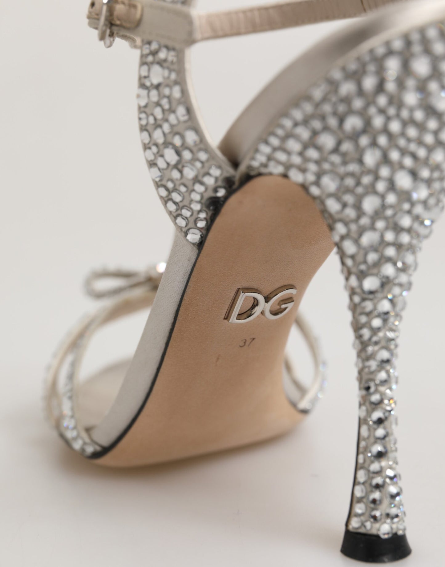 Dolce & Gabbana Silber Strass Knöchelriemen Heels Sandalen Schuhe