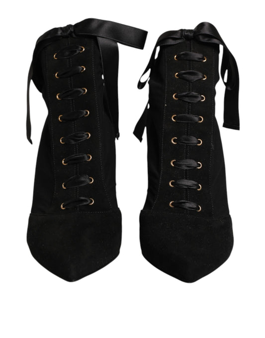 Dolce & Gabbana Schwarze Stiletto-Absätze Schnürstiefel Schuhe