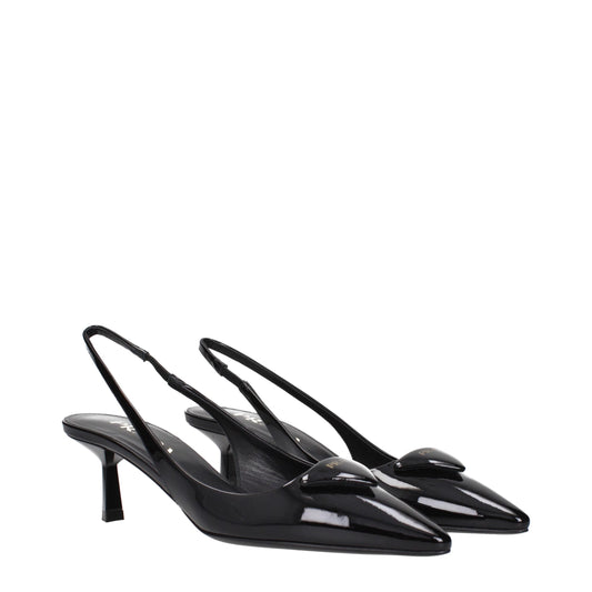 Prada Black Leather Mid Heel Pumps