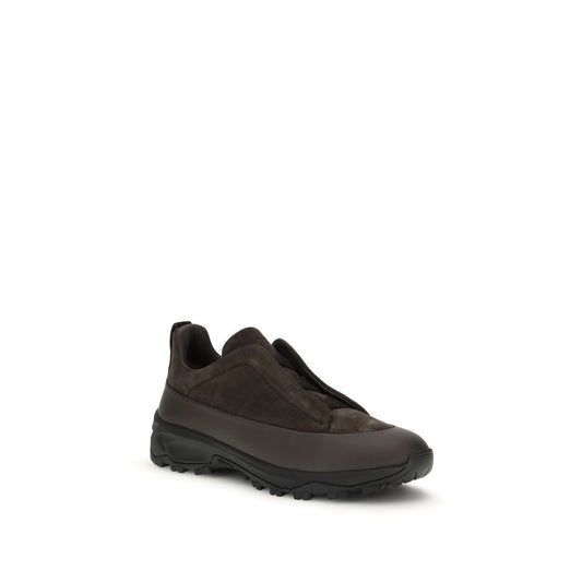 ZEGNA Black Calf Leather Bos Taurus Athletic Sneakers