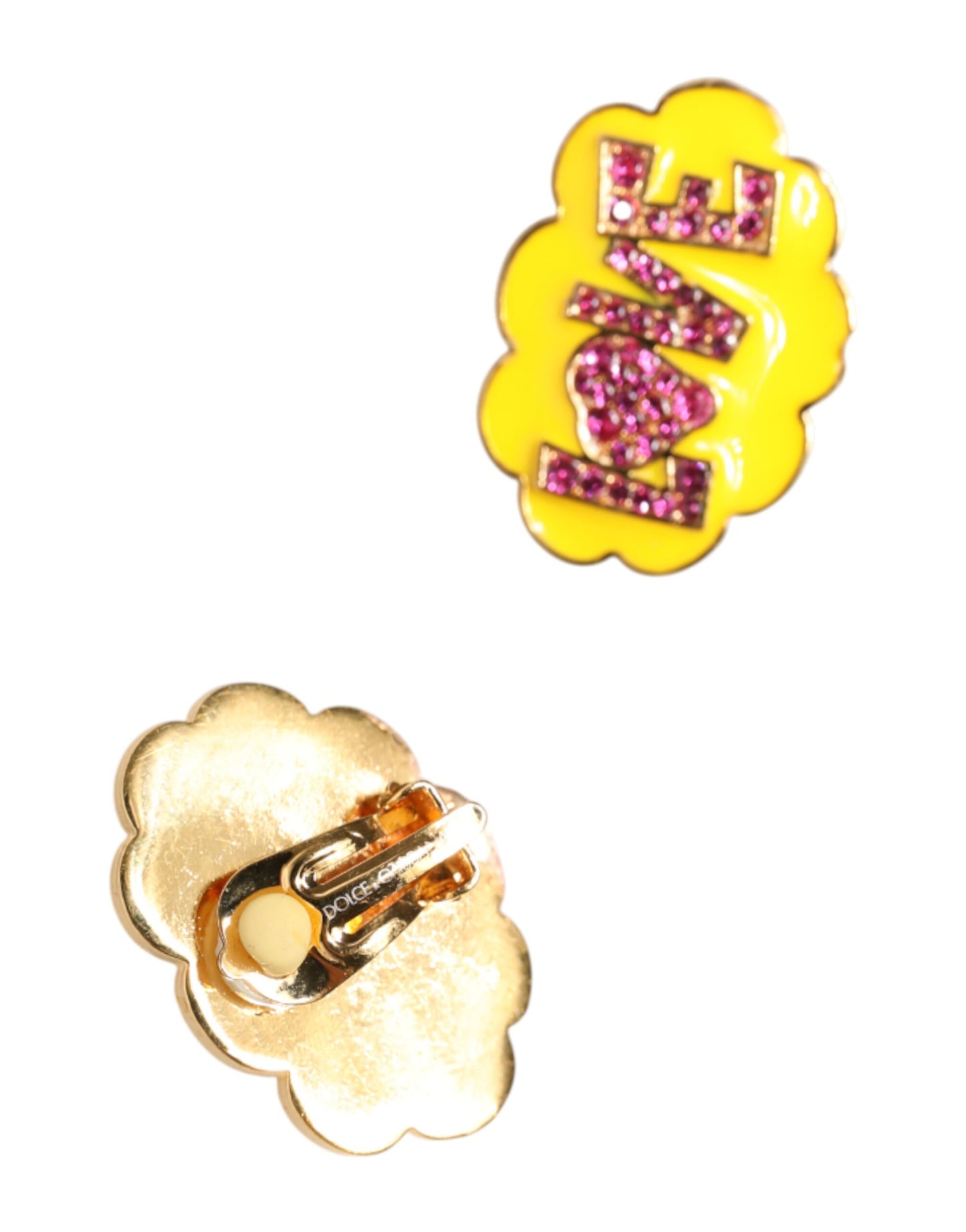 Dolce & Gabbana Gold Brass LOVE Cartoon Crystal Clip-On Jewelry Earrings