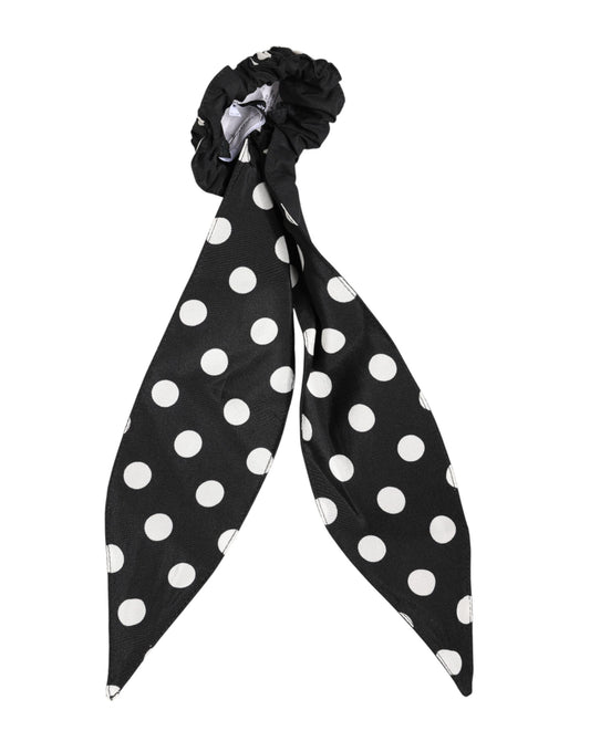 Dolce & Gabbana Black Cotton Polka Dot Scarf Tie Accessory Hair Scrunchie