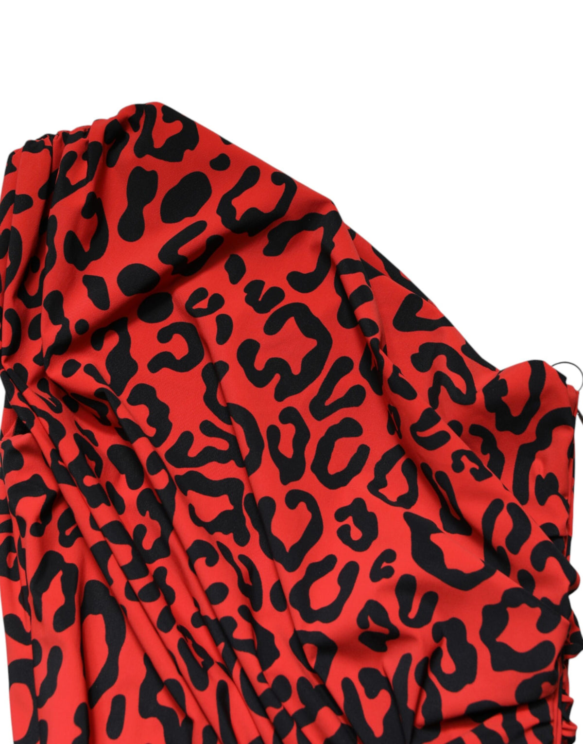 Dolce & Gabbana Red Leopard Print Nylon Sheath Midi Dress