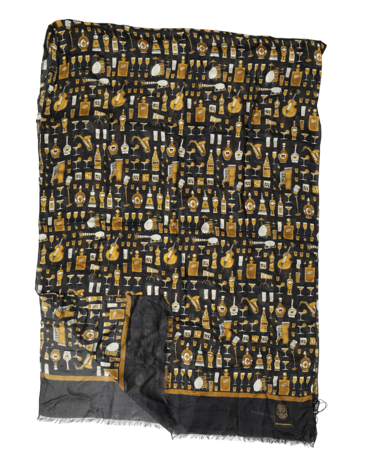 Dolce & Gabbana Black Jazz Club Print Neck Wrap Shawl Scarf