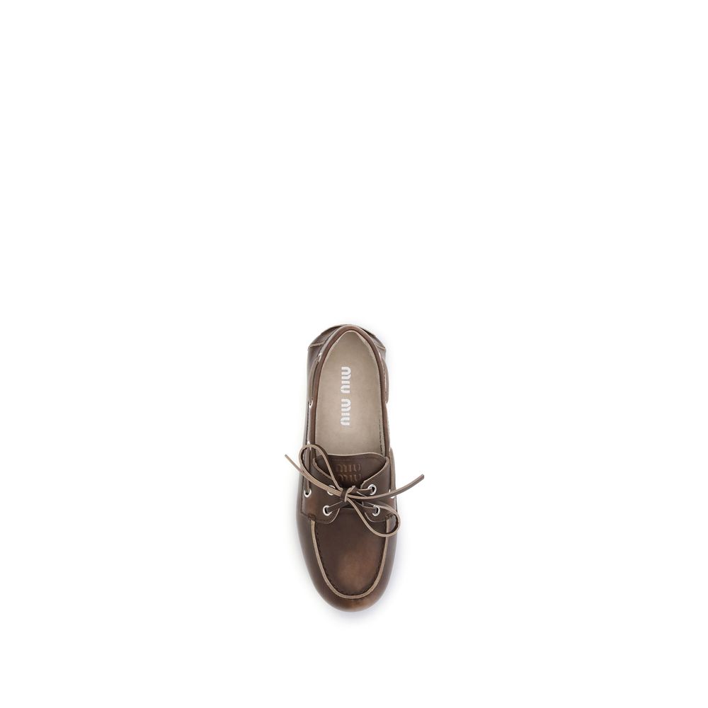 Miu Miu Brown Calf Leather Bos Taurus Slip-On Loafers