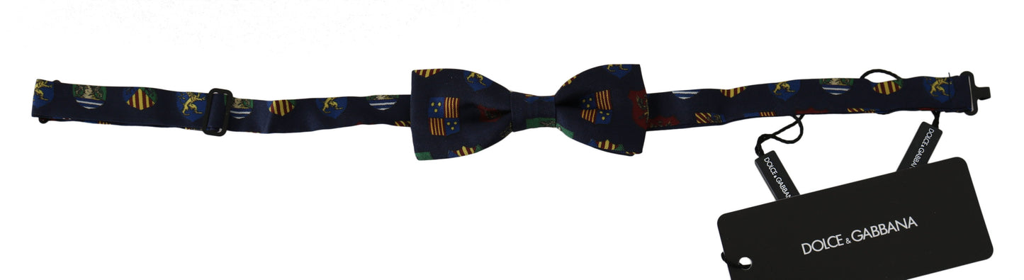 Dolce &amp; Gabbana Blaue Flaggen 100 % Seide Verstellbarer Hals Papillon Herren Fliege