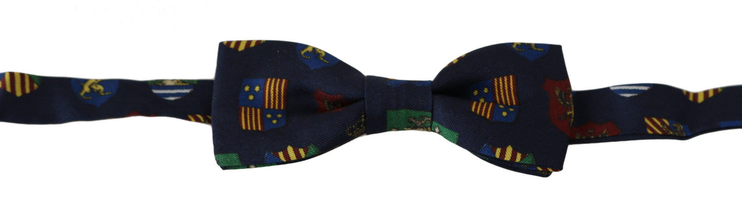 Dolce &amp; Gabbana Blaue Flaggen 100 % Seide Verstellbarer Hals Papillon Herren Fliege