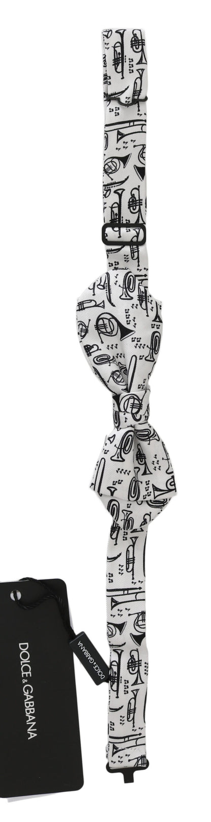 Dolce &amp; Gabbana Weiße Instrumente Verstellbarer Hals Papillon Herren Fliege