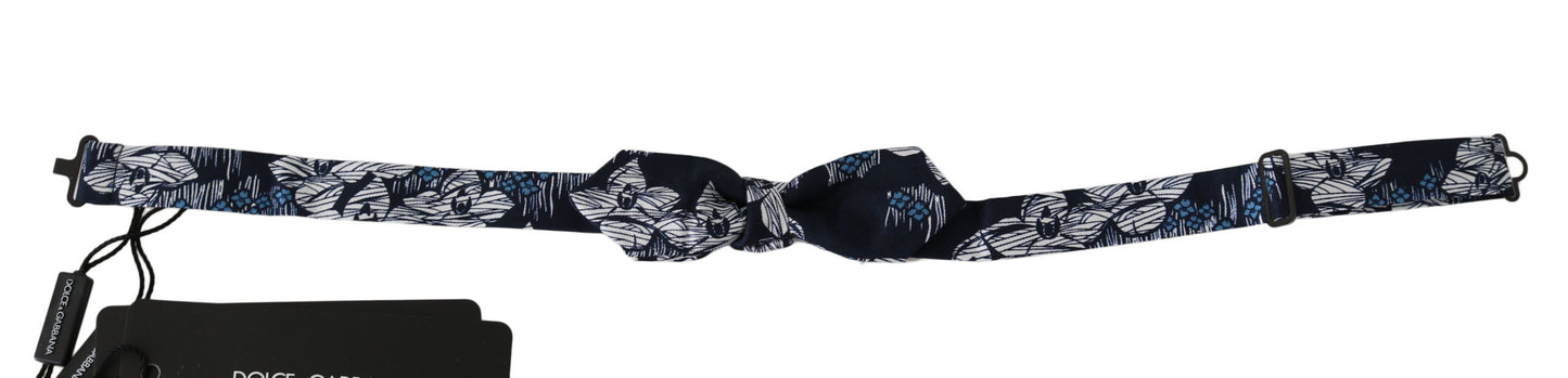 Dolce &amp; Gabbana Marineblaue, florale, schmale Papillon-Fliege mit verstellbarem Hals