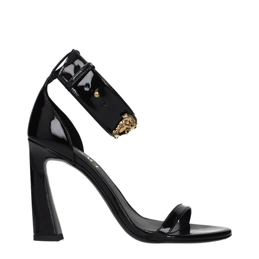 Versace Black Leather Stiletto Heel Sandals