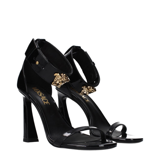 Versace Black Leather Stiletto Heel Sandals