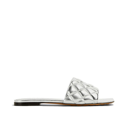 Bottega Veneta Silver Calfskin Flat Sandals