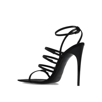 Saint Laurent Black Silk Stiletto Heel Sandals