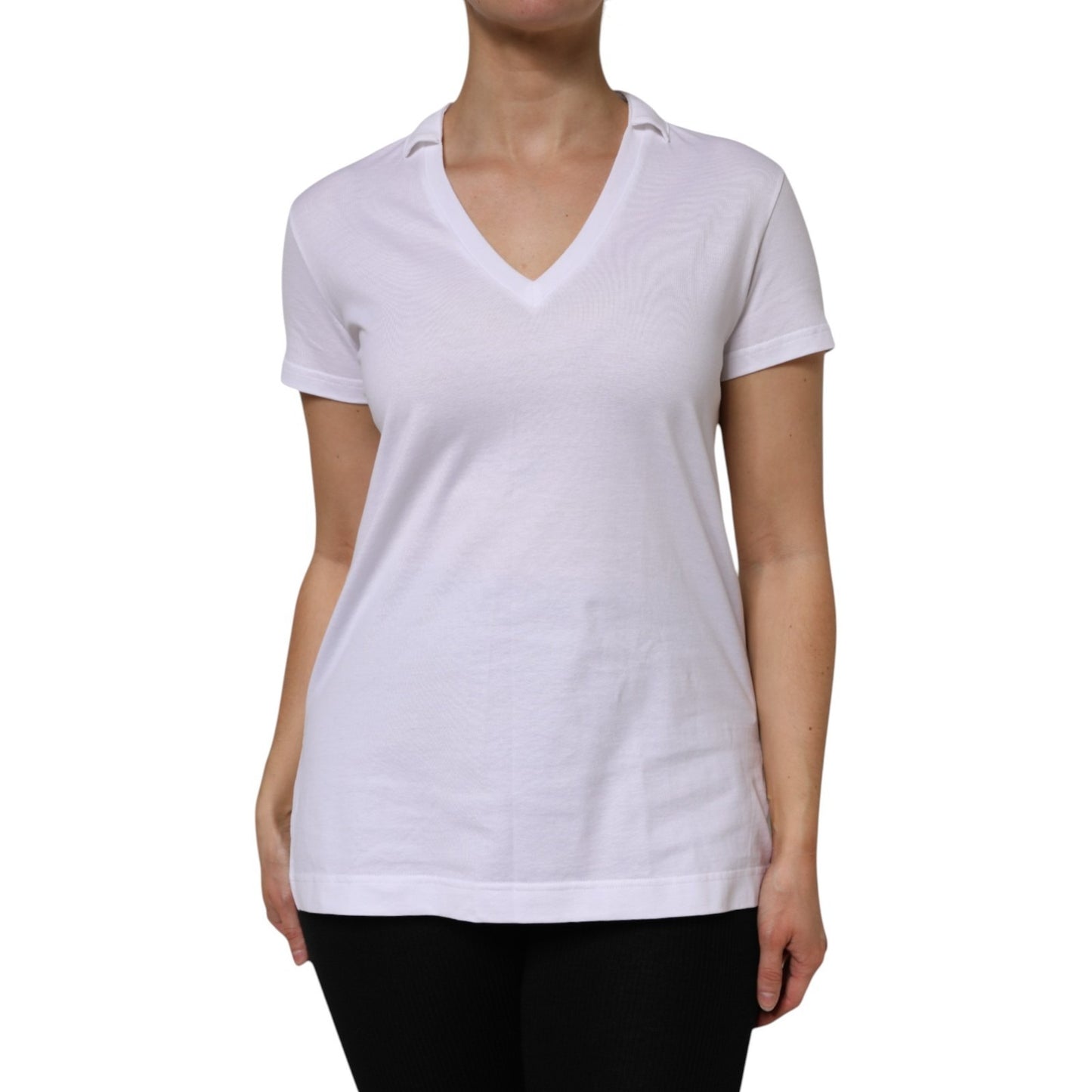 Dolce & Gabbana White V-Neck Cotton Short Sleeves T-shirt