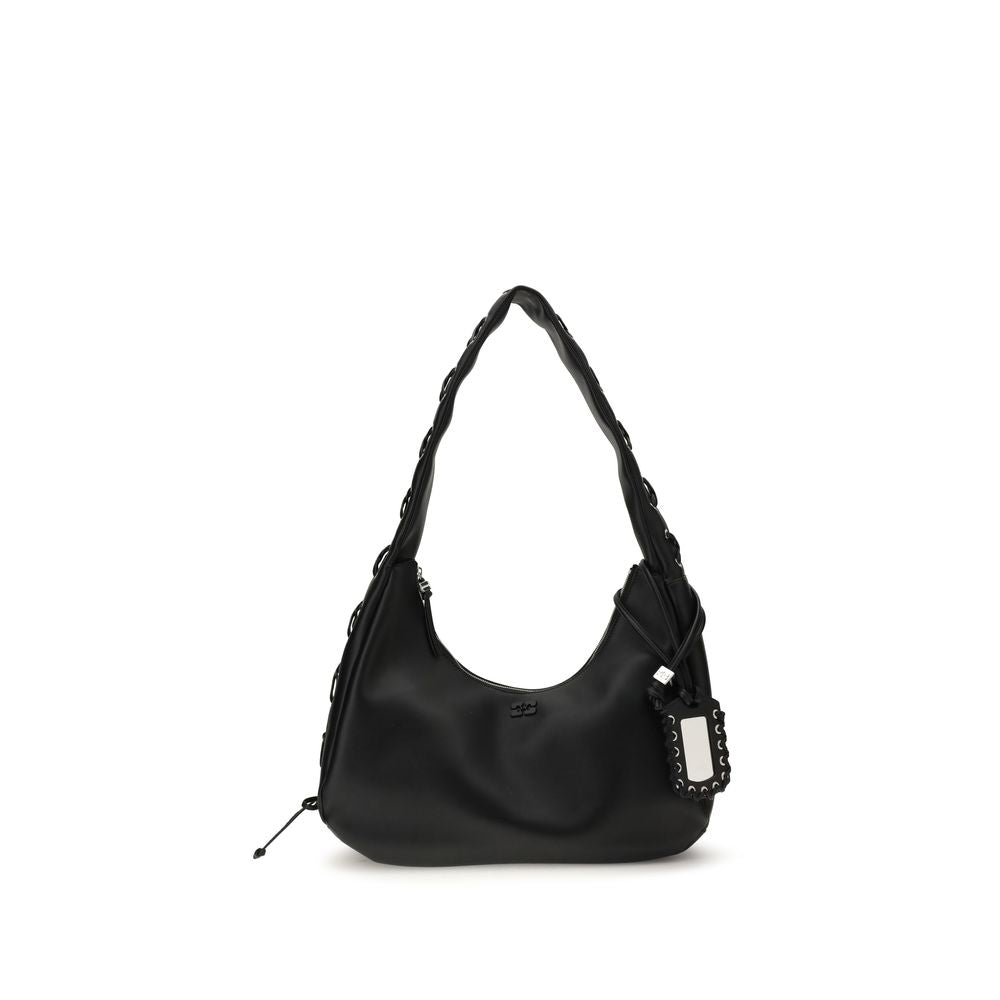 Ganni Black Recycled Leather Shoulder Bag