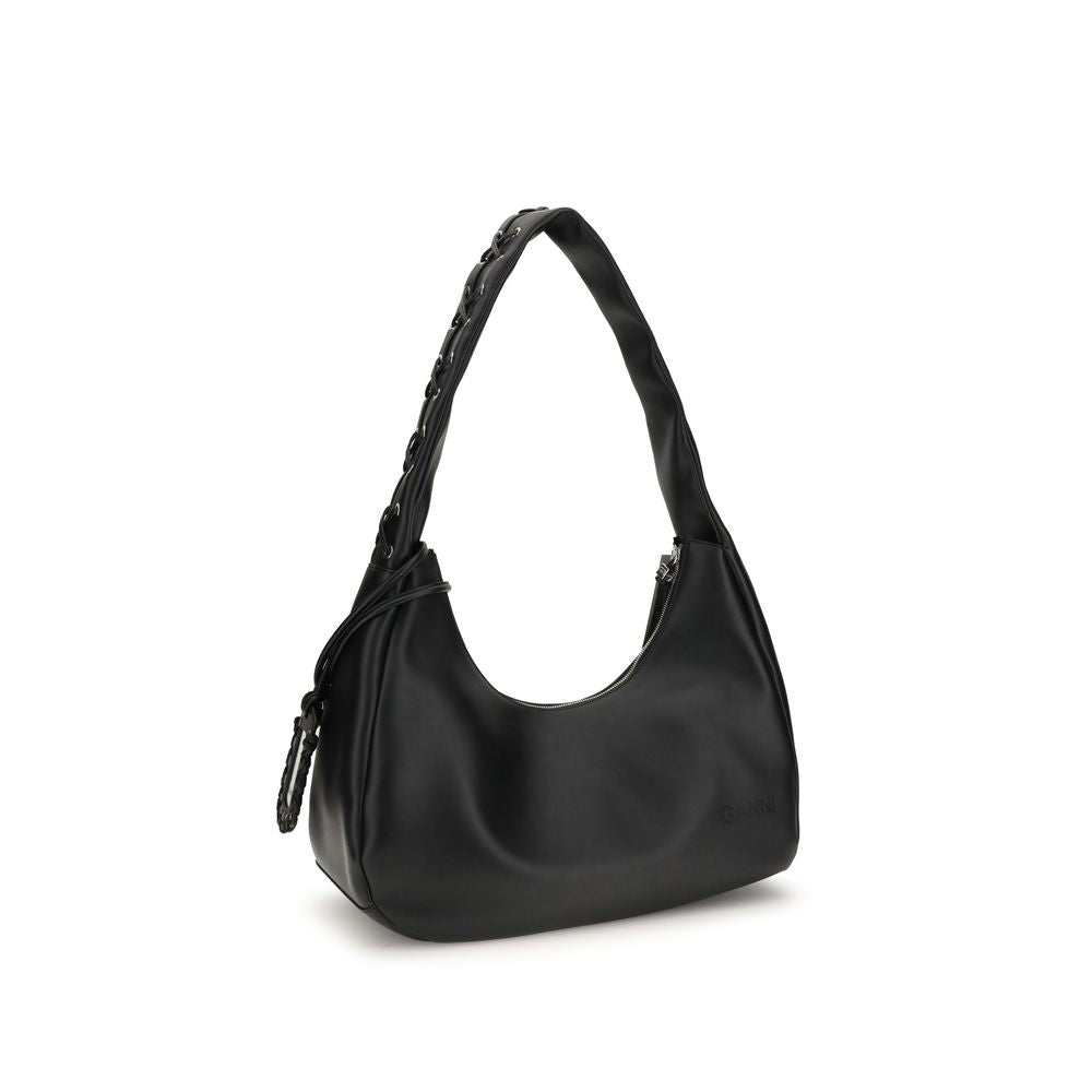 Ganni Black Recycled Leather Shoulder Bag