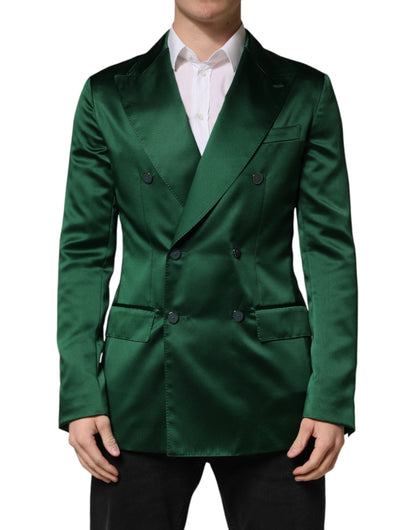 Dolce & Gabbana Green Satin Double Breasted Jacket Blazer