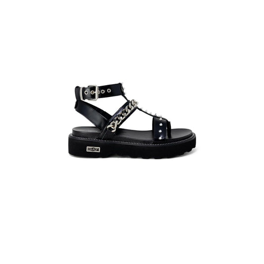 Cult Black Leather Flat Sandals