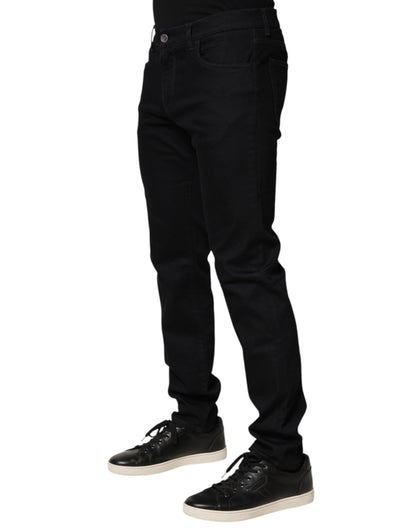 Dolce & Gabbana Black Floral Cotton Skinny Men Denim Jeans
