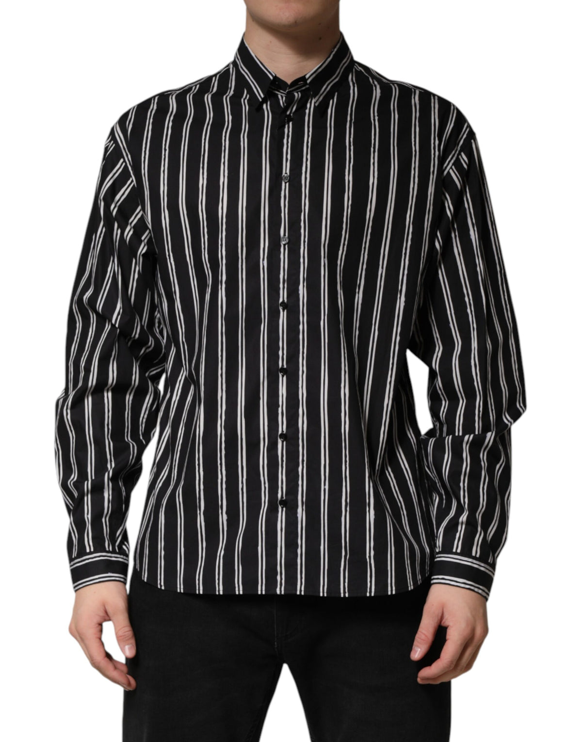 Dolce & Gabbana Black Stripes Cotton Men Formal Dress Shirt