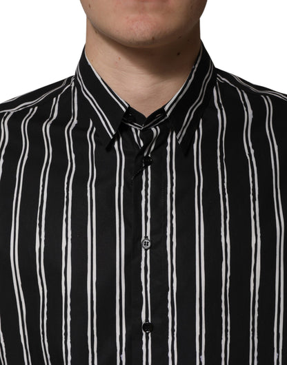 Dolce & Gabbana Black Stripes Cotton Men Formal Dress Shirt