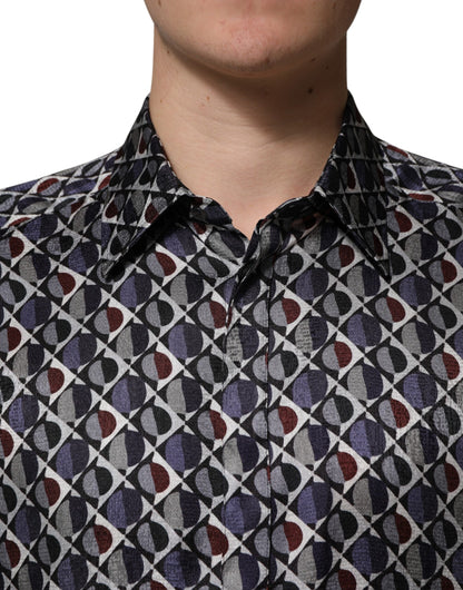 Dolce & Gabbana Multicolor Patterned Collared GOLD Men Dress Shirt