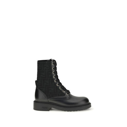 Fendi Black Calf Leather Bos Taurus Lace-Up Boots
