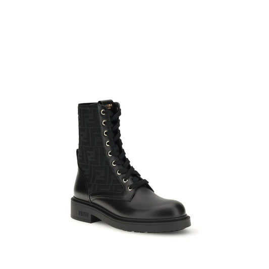 Fendi Black Calf Leather Bos Taurus Lace-Up Boots