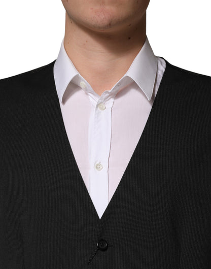 Dolce & Gabbana Black Wool Dress Men Formal Waistcoat Vest