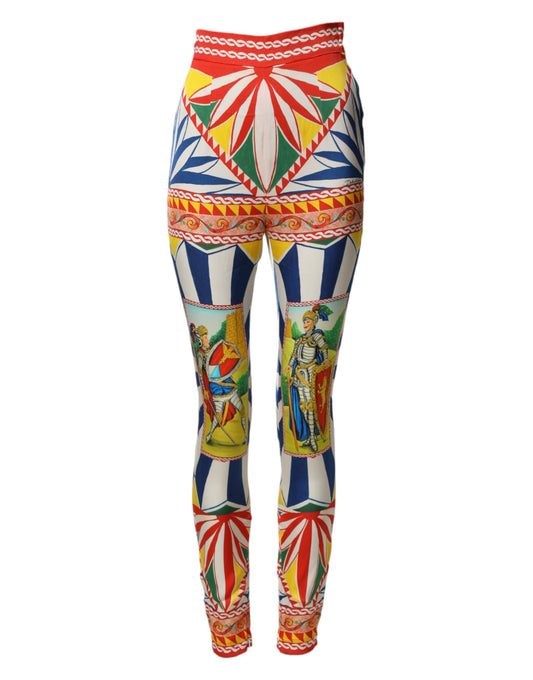 Dolce & Gabbana Multicolor Silk Carretto Leggings Stretch Waist Pants