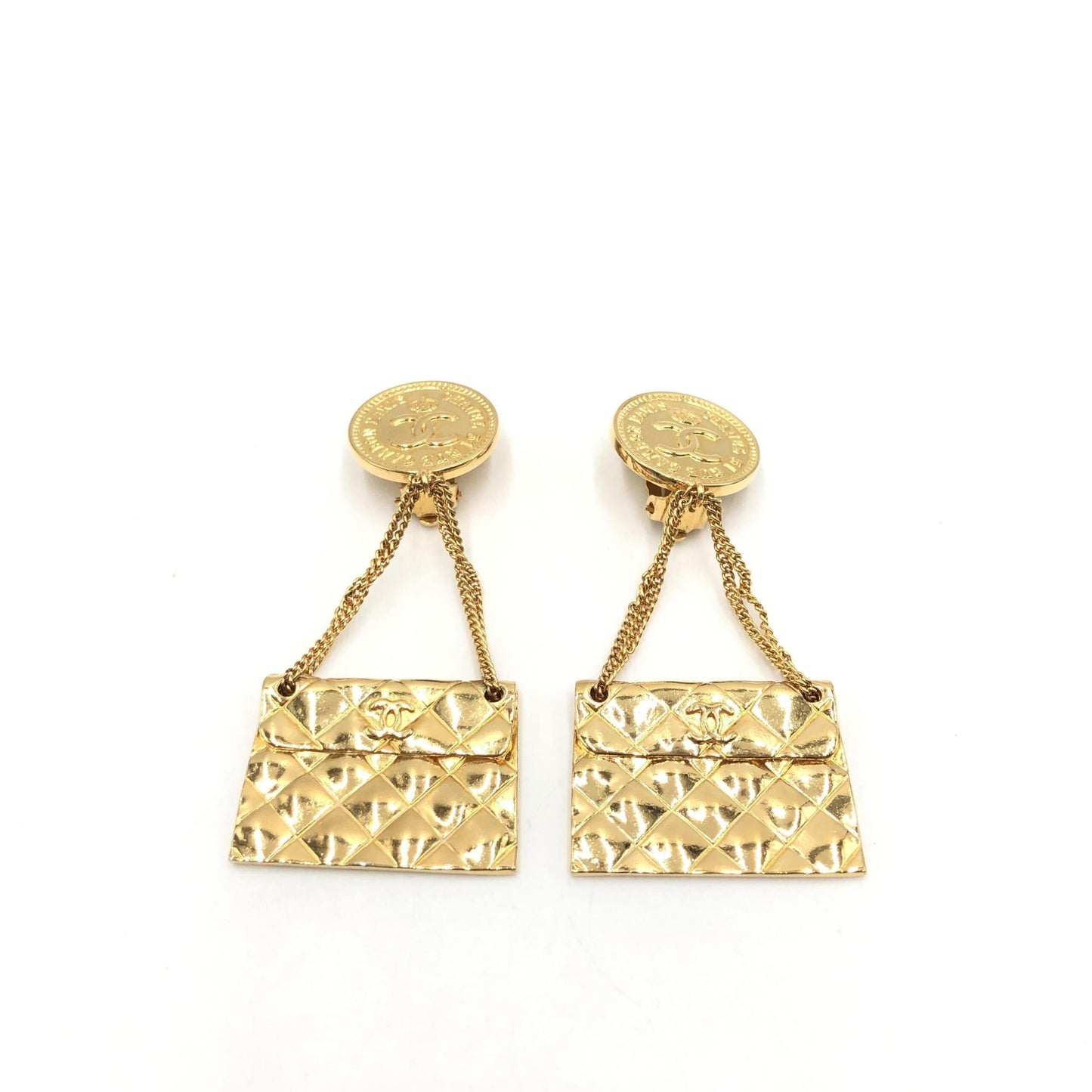 Chanel Bag Motif Clip-On Drop Earrings