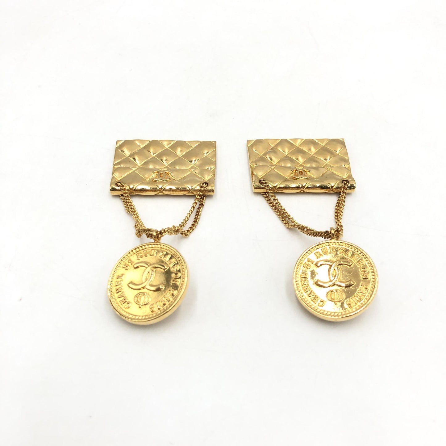 Chanel Bag Motif Clip-On Drop Earrings