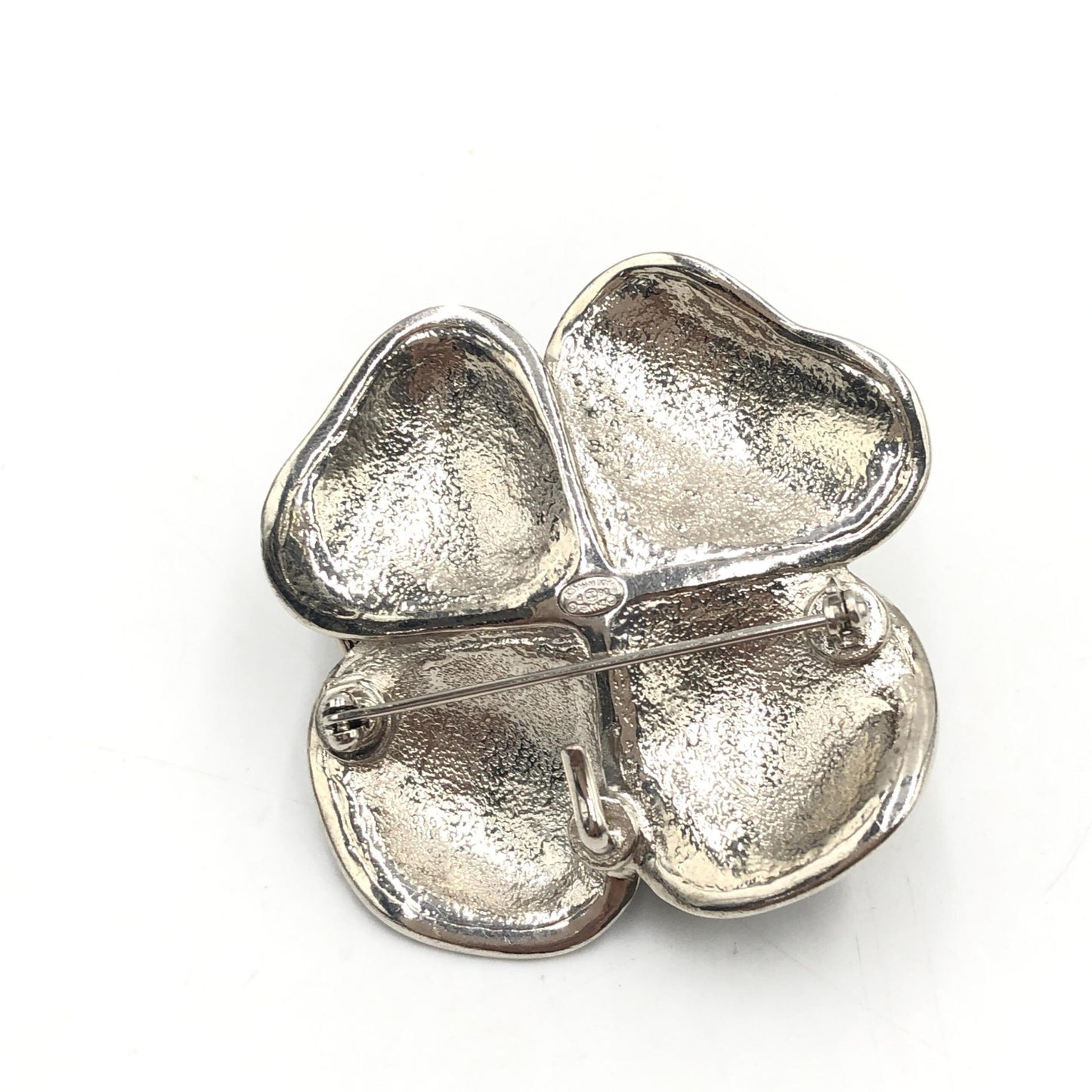 Chanel Black Enamel Flower Brooch With Silver-Tone